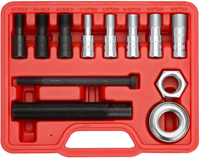 OEMTOOLS 27144 Harmonic Balancer Installer Tool, Mechanic Tools, Color-Coded Adjustable Sleeves, 9 Count Thread Adapter Kit, Sturdy Plastic Case