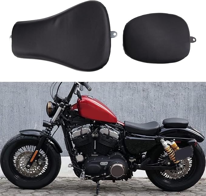 Black Motorcycle Front Driver Solo Seat+Rear Passenger Pillion Pad for Sportster 48 72 Iron 883 XL883 Forty Eight XL1200 Seventy Two 1200
