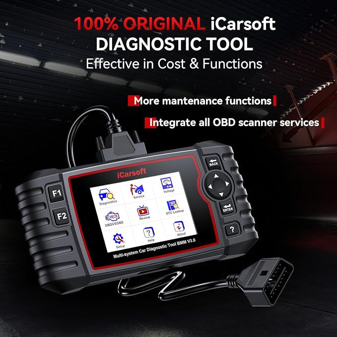 iCarsoft Bidirectional Diagnostic Tool for BMW/Rolls-Royce/Mini, BMM V3.0 All Resets/Battery Registration/ECU Coding Full System OBD2 Scanner for BMW Code Reader, Battery Test,Auto VIN-2025 Ver