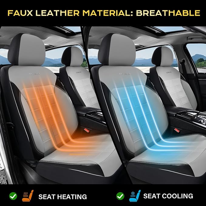 Coverado Front Seat Leather Covers, Full Leather Construction with Carbon Fibre Weave, Universal Fit for Most Cars SUV Trucks (Gray)