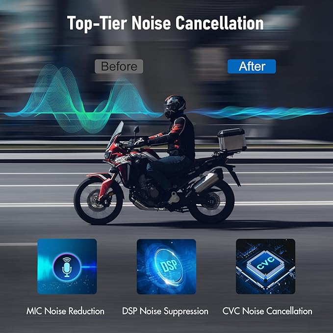 TK-X4SC Motorcycle Helmet Bluetooth Headset, 6 Riders 2000m Helmet Group Intercom with Music Share/Noise Reduction/Bluetooth 5.4/LCD Screen,Universal Communication System Headphones(1 Pack)