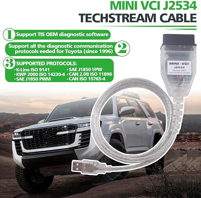 MINI VCI J2534 Cable Fit for Toyota Techstream-Latest Version V18.00.008,OBD2 to USB Diagnostic & Reprogramming Cable Fit for Toyota Lexus Scion Vehicles Work with Windows XP Win7 Win10 32/64 bit