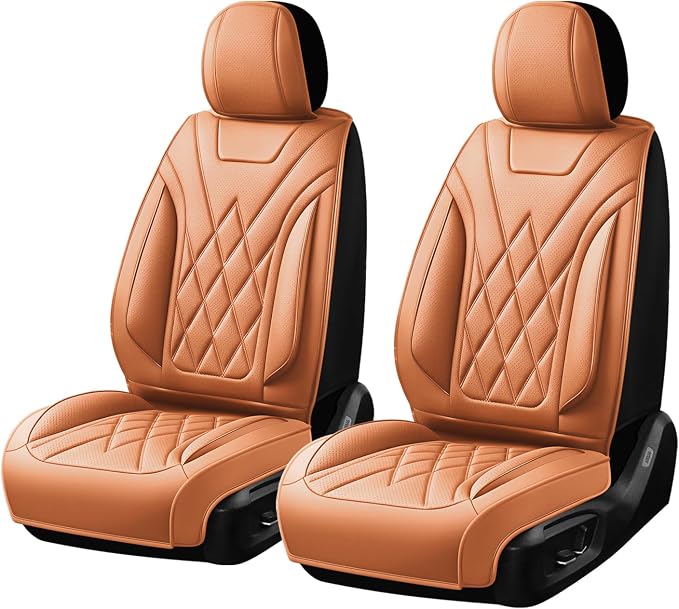 Fit Escape Car Seat Covers for Ford Escape 2001-2025 2026 - Luxury Leather, Anti-Slip, All-Weather, Waterproof & Breathable, Airbag Compatible, 2 Front Seats Only (Brown)