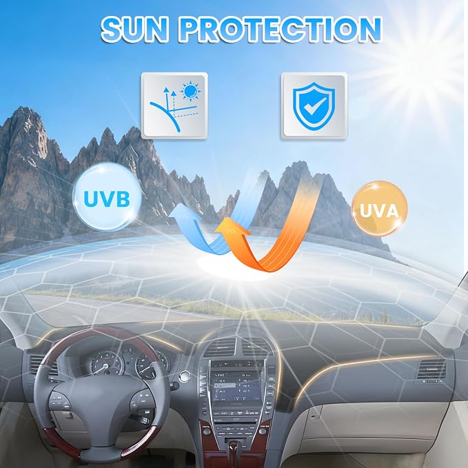 KUST Black Dash Cover Compatible with Lexus ES ES240 ES350 2007-2012 Dashboard Cover Accessories for ES240 ES350 Non-Slip Polyester Dashboard Mat Custom Fit Center Console Sunshield Protector No Glare