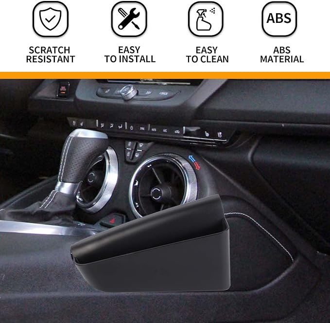 Hoolcar Gear Shift Storage Box Center Console Organizer Tray Console Side Pocket Organizer Compatible with Chevrolet Camaro 2016-2023, Black, Interior Accessories