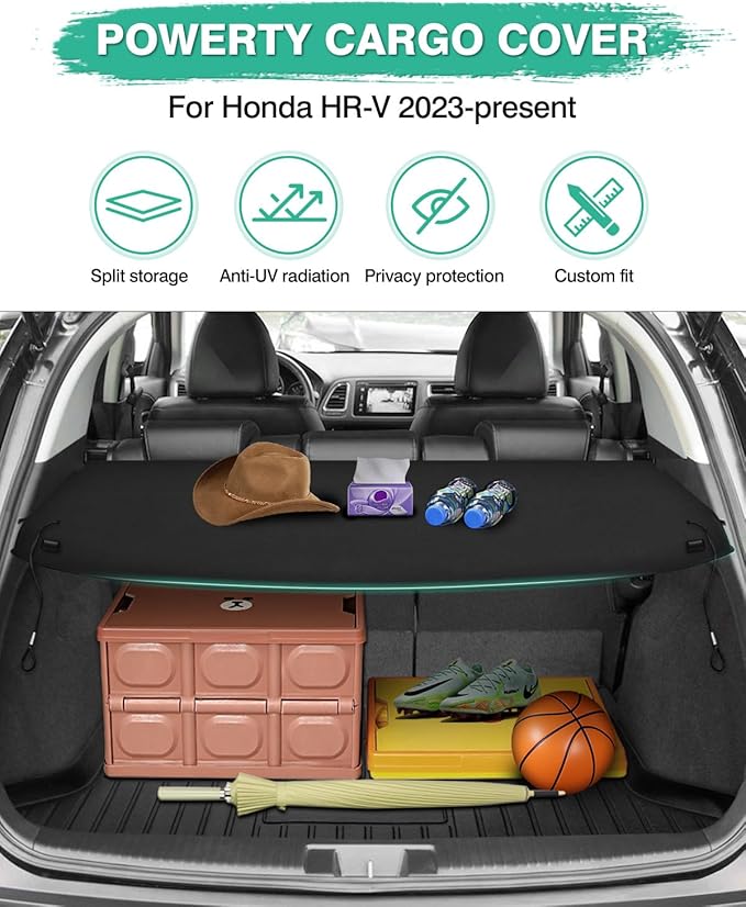 Powerty Cargo Cover for 2023-2025 Honda HRV HR-V, Trunk Cover Privacy Screen Rear Cover Cargo Security Shade for HRV Accessories