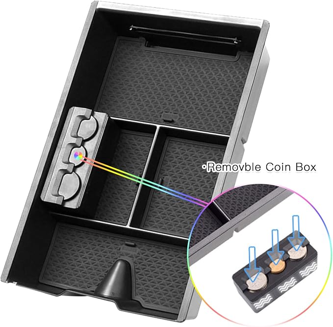 SKTU Center Console Organizer Customized for 2009-2020 Dodge Ram 1500 2500HD 3500HD Insert ABS Black Materials Tray Armrest Box Glove Secondary Storage Box with Coin and Glass Holder