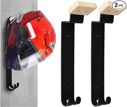 Heavy Duty Helmet Rack Wall Mount with Extra Long Hooks 2 pcs - Motorcycle Helmet Holder Organizer for Oversized Helmets, Motorcycle Accessories Display Stand Garage Entryway
