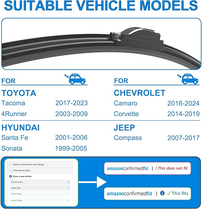 CJPPPZIW® Windshield Wipers -22"+20" Replacement for 2017-2023 Toyota Tacoma/2003-2009 Toyota 4Runner,OEM Quality Premium All-Season Wiper Blades (Set of 2)