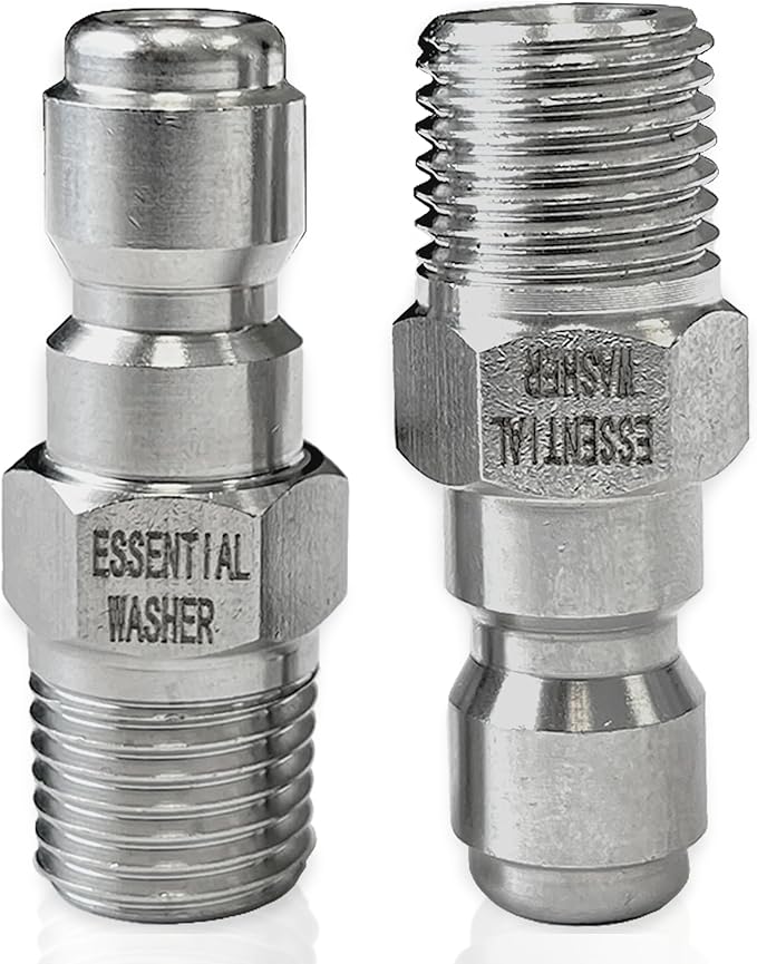 Essential Washer Stainless Steel ¼” Plug Male NPT | Pressure Washer Quick Connect Fittings | 5000 PSI | Set Of 2