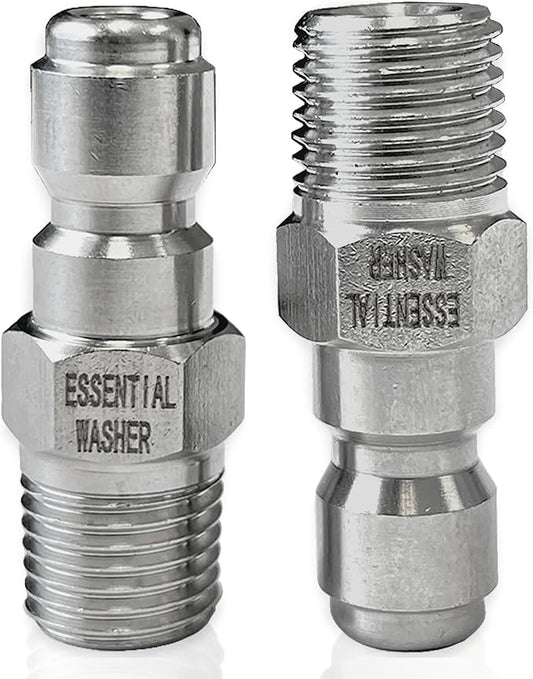 Essential Washer Stainless Steel ¼” Plug Male NPT | Pressure Washer Quick Connect Fittings | 5000 PSI | Set Of 2