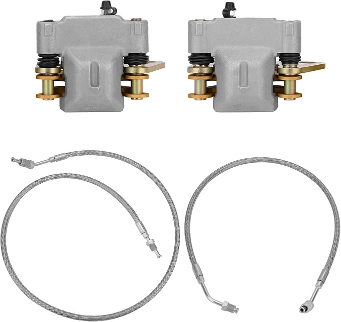 JAVIK Front Brake Calipers & Hose Lines Fit for Polaris Ranger 500 4x4 Ranger 425 2x4 2001-2004 Ranger 500 6x6 Ranger T-M 650,OEM#1910484 1910485 1910640 1910641