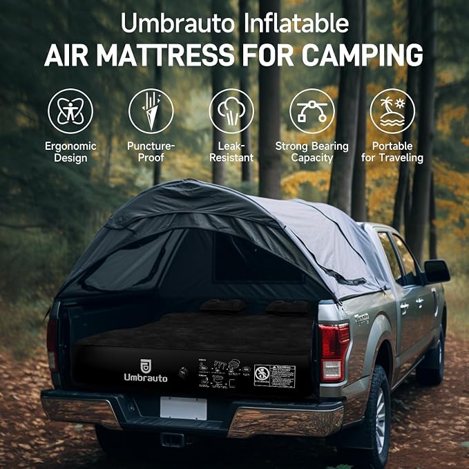 Umbrauto 6-6.5ft Mid SizeTruck Bed Air Mattress for Short Beds, Inflatable Mattress with Pump for MidSize Pickup Bed Tent Camping, Pick Up Truck Sleeping Pad for Camping