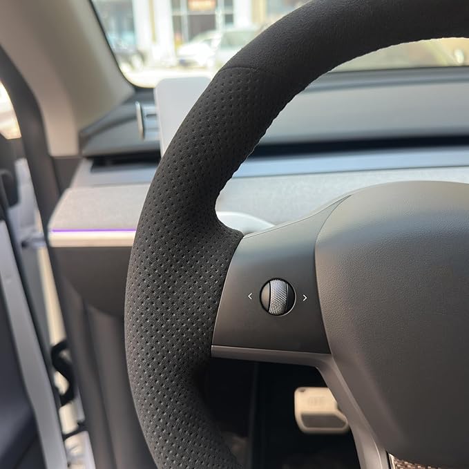 MEWANT Hand Sewn 9002 Athsuede Steering Wheel Cover for Tesla Model Y 2020-2023 Tesla Model 3 2023 Model Y Accessory