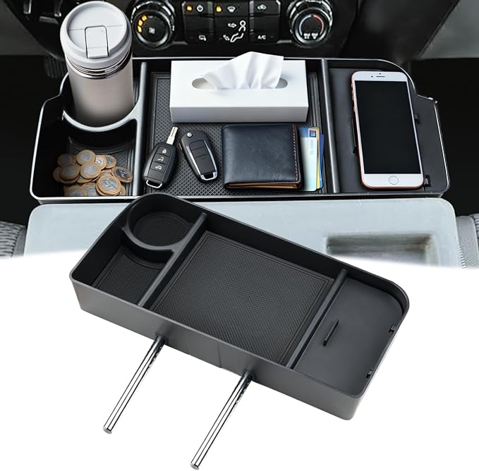 auovo Trims for Ford F150 2015-2023 & F250 F350 F450 2017-2023 (40/20/40 Jump Seat Only) 3D Cup Holder Insert Liners & Front Center Seat Headrest Organizer