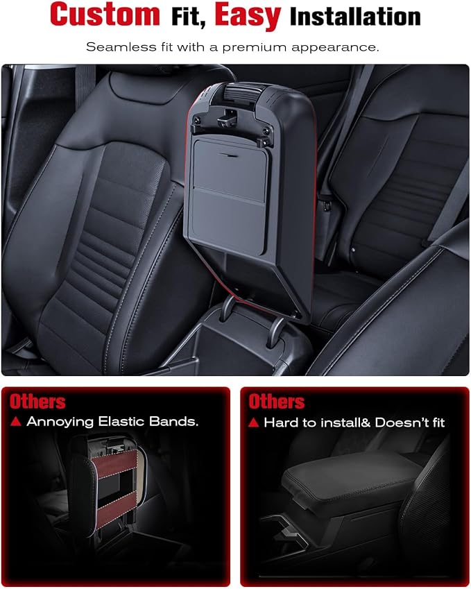 for 2023-2026 Kia Sportage 2-in-1 Silicone Center Console Armrest Cover& Armrest Hidden Privacy Tray - [OEM Design& Friendly Liquid Silicone Rubber] - Thin Black