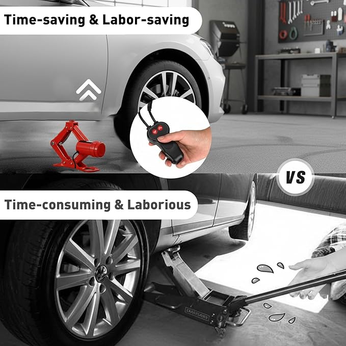 STANDTALL Electric Car Jack 3T Scissor Floor Jack Set 12V Automatic Vehicle Lift Kit for Road Emergency Tire Change Car Repair Tool for Sedans and SUV Red