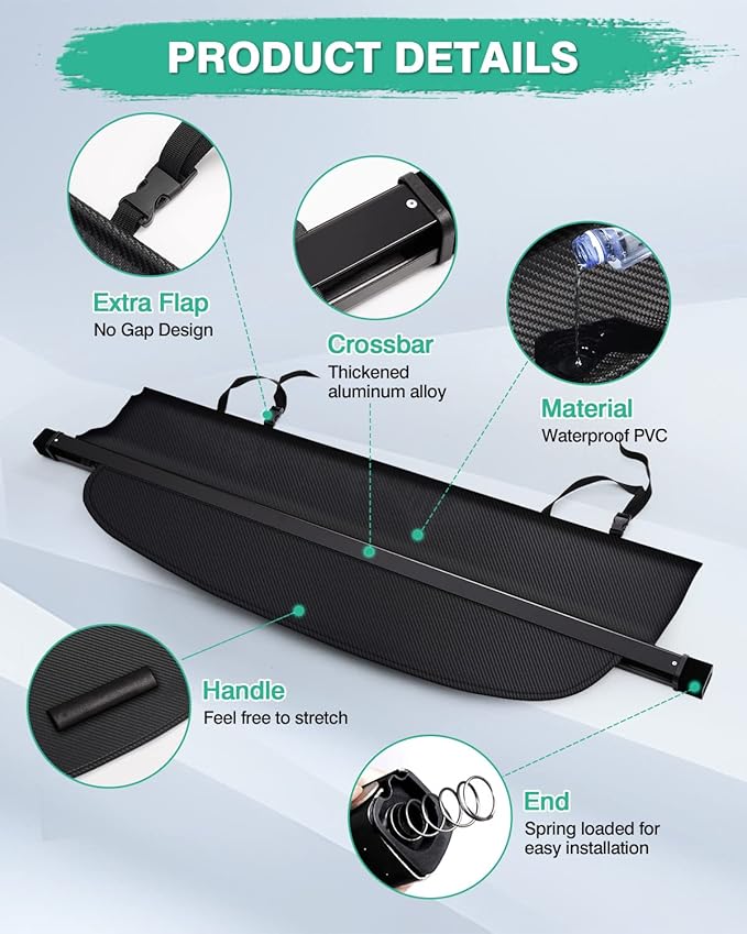 Powerty Cargo Cover for 2015-2018 2019 Subaru Outback Accessories Trunk Cover Retractable Trunk Shielding Shade Cargo Luggage Cover No Gap (Only for Power Liftgate)