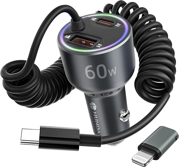 60W USB C Car Charger Fast Charging,HUNDA Dual USB Car Charger with PD 30W Fast Charger for iPhone 15/15 pro/15 Pro Max,Galaxy s24/s23/s22 ect