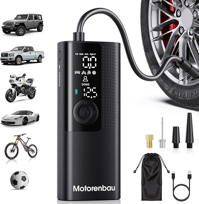 Tire Inflator Portable Air Compressor-150PSI Cordless Air Pump for Car Tires with Digital Pressure Gauge, LED Light, Fast Inflation & Auto Shutoff, Tire Pump for Car Motorcycle Bicycle Ball