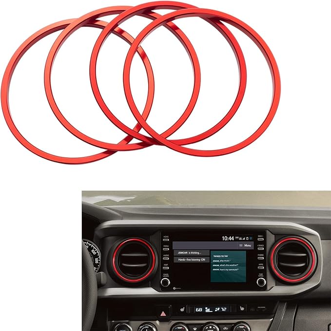 JDMCAR A/C Vent Ring Outer Trim Decoration Covers (4 pcs Set, Red) and Center Console Cushion Compatible with Toyota Tacoma Accessories 2016-2022 2023