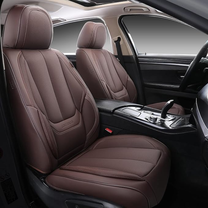 Coverado Seat Covers, Car Seat Covers Front Seats, Car Seat Cover, Car Seat Protector Waterproof, Car Seat Cushion Nappa Leather, Brwon Seat Covers Carseat Cover Universal Fit for Most Cars