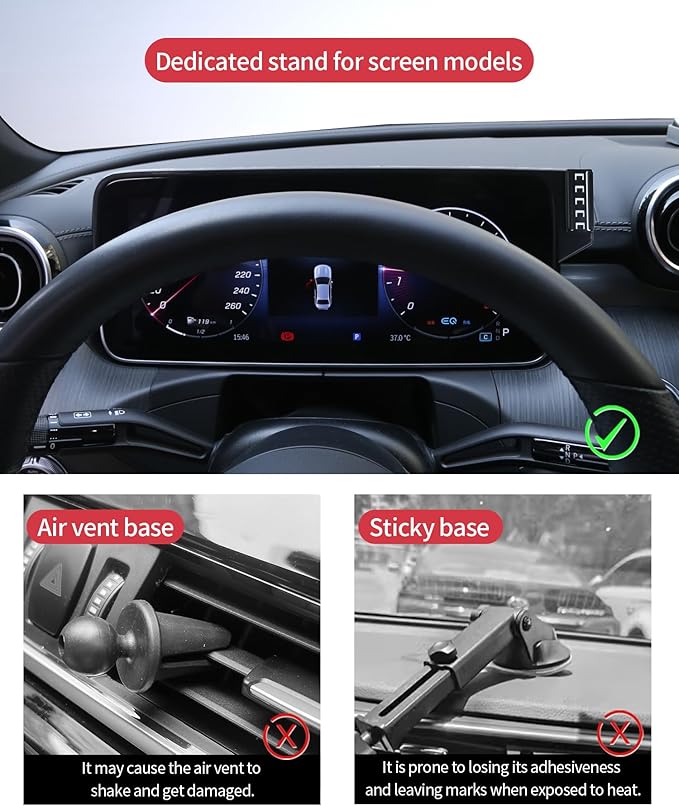Wireless Charging Car Phone Holder for Mercedes Benz GLC-Class 2023-2026 / C-Class 2022-2026, 12.3" Screen Fixed Clip, 360° Rotation Car Phone Mount Compatible with MagSafe