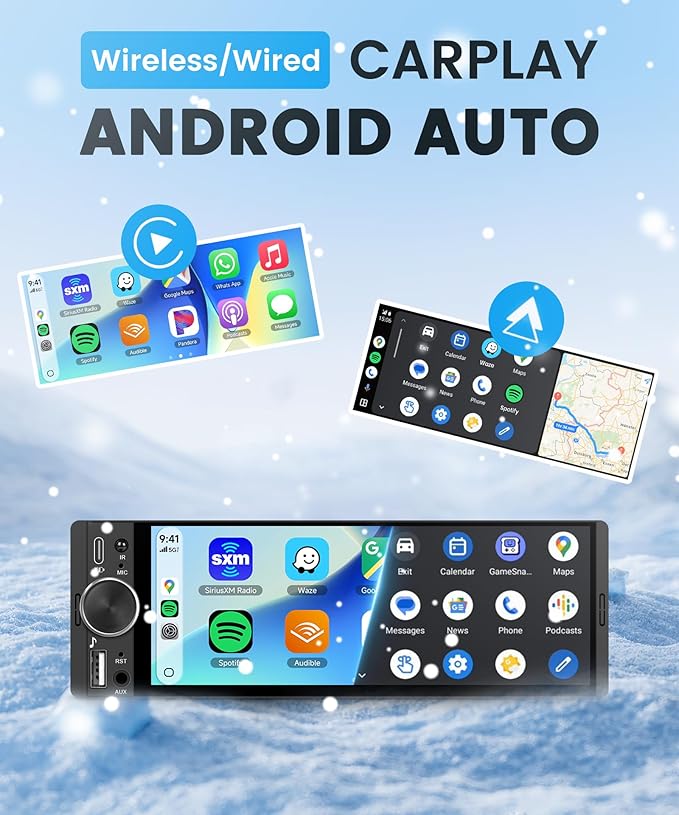 Car Stereo Single Din Wireless Carplay 1 Din Touch Screen Android Auto, Rimoody 6.28 inch Car Radio with Bluetooth 5.2 Mirror Link FM/EQ USB/AUX/TF/SWC Car Audio Receiver with Backup Camera