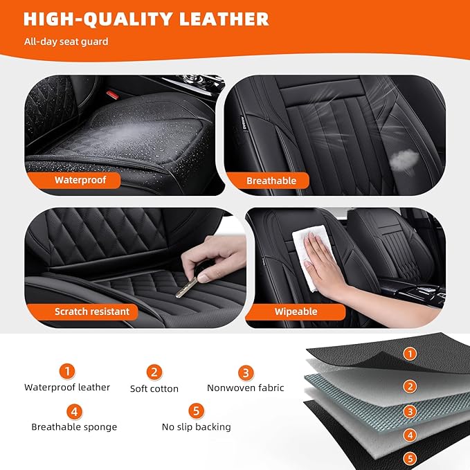 Universal 2-Seater Waterproof Breathable Nappa Leather Car Seat Covers Full Set, Compatible with Honda Civic, Toyota Camry Corolla, Nissan Rogue Sentra, Fit for Front Seats Most Sedans SUV