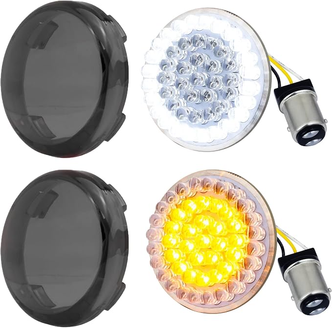 Eagle Lights 8748TS-S 2 Inch Front LED Turn Signals with White Halo Running Lights Compatible With Harley Davidson Motorcycles - Generation I / 1157 Base/Add Smoked Lenses