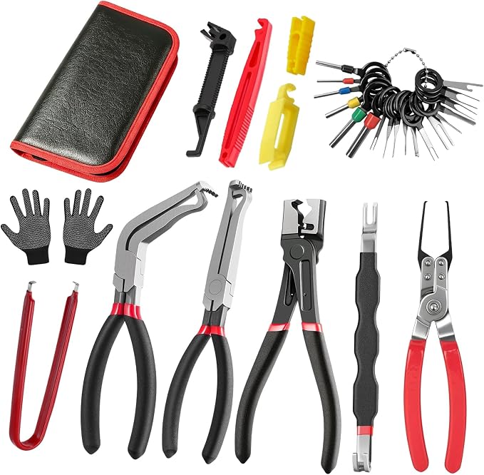 Electrical Disconnect Pliers Set, Automotive Connector & Terminal Removal Tool Kit with Trim Pry Tools & Storage Bag