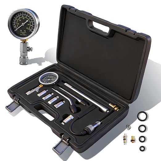 Professional 11-Piece 0-300 Psi Engine Compression Tester Kit with Spark Plug Tester, Adapters & Quick-Release Valve for Gasoline Car, Truck, Motorcycle, Lawn Mower