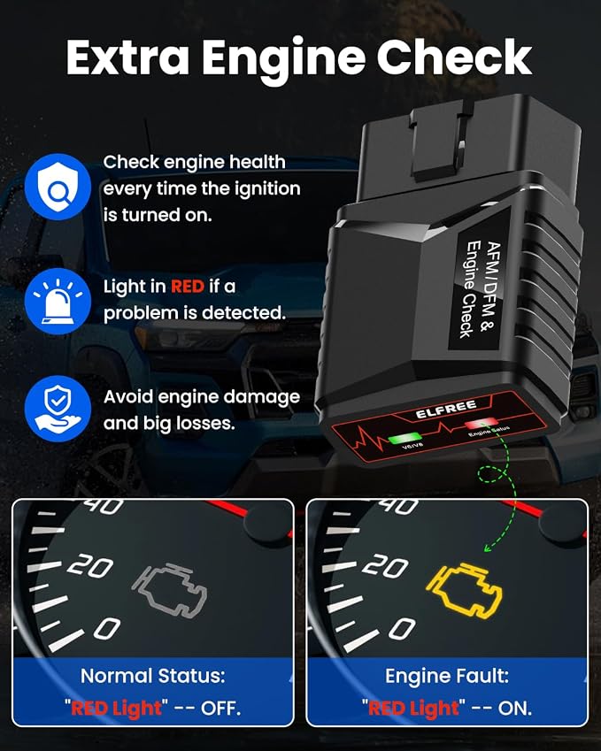 ELFREE AFM/DFM Disabler with Fault Indicator, 0.27mA Ultra-Low Drain, Temperature Resistant, Plug & Play, Compatible with Chevrolet Silverado, GMC Sierra, Cadillac Escalade & Most GM V8/V6