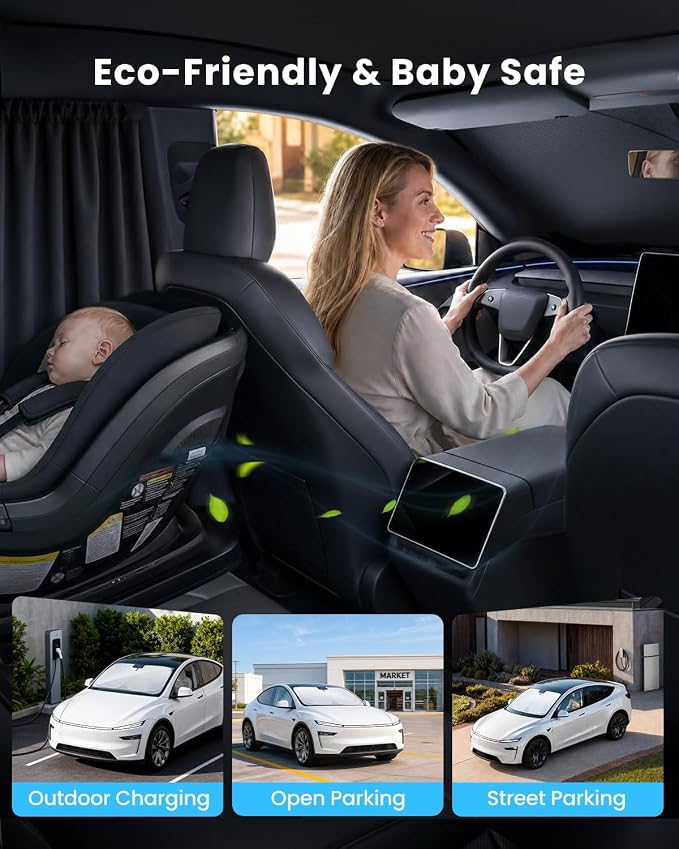 REEVAA 2026 3rd Windshield Sunshade for Tesla Model Y Juniper 2026-2025 | Dual-Layer Heat & Sun Defense, OEM Design |Foldable Sun Shade, Car Accessories with Storage Bag