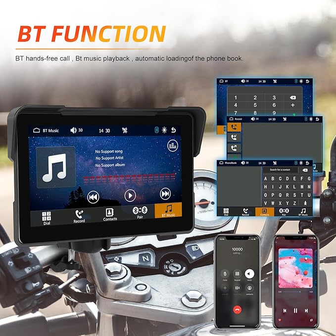 CAMECHO Motorcycle CarPlay Screen, 7" Waterproof Portable Wireless Apple Carplay Android Auto for Motorbike, Touchscreen Car Stereo Support Dual Bluetooth, Mirror Link, EQ, Voice Control