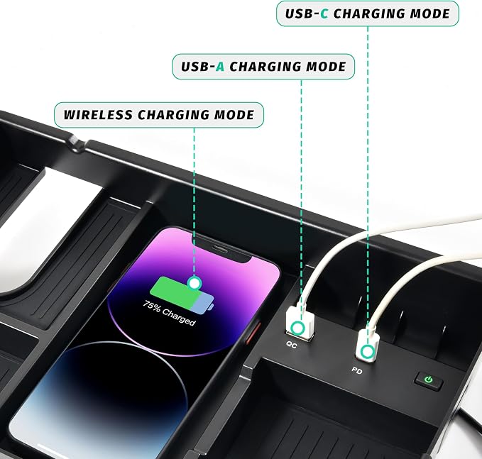 Wireless Charger for Toyota Tundra 2014-2021, Center Console Organizer Tray Armrest Storage Fast Wireless Phone Charging Panel Pad for 2014-2021 Toyota Tundra Accessories