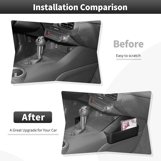 Door Side Organizer & Rear Storage Box 3PCS Interior Storage Tray for Ford Mustang 2015-2026 Armrest Phone Container Door Handle Pocket Tray Minimalist Black Interior Accessories