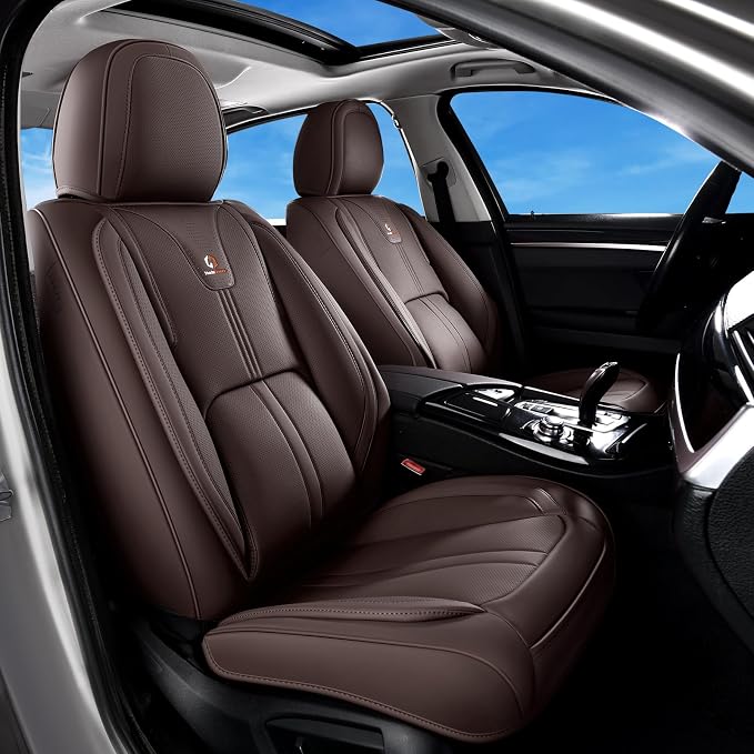 Huidasource Coffee Seat Covers Luxury Nappa Leather, Car Seat Cover with Velcro Adjustable, Airbag, Lumbar Support, Cooling and Heating, SUV Seat Covers Universal Fit for Most Cars SUV Trucks, Coffee