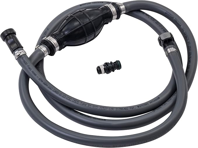 Attwood Johnson/Evinrude Marine Fuel Line Kit, EPA Compliant, 6 Feet Long, 3/8-Inch Diameter Hose with Tank & Engine Fittings, includes Sprayless Connectors (Tank-side Fitting), Primer Bulb, 93806EUS7