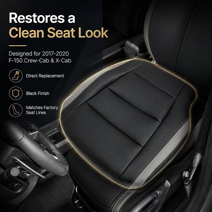 NLQR Front Driver Side Bottom & Top Back Replacement Perforated Seat Covers Black RB Microfiber Leather Compatible with Ford F-150 2015 2016 2017 2018 2019 2020
