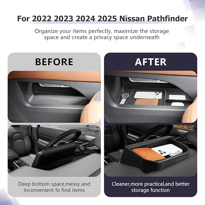 LUWU for 2025 Pathfinder Center Console Tray Set 2022 2023 2024 2025 Nissan Pathfinder SL/Platinum/Rock Creek Accessories Dashboard Storage Tray Lower Center Console Organizer 2-Pack