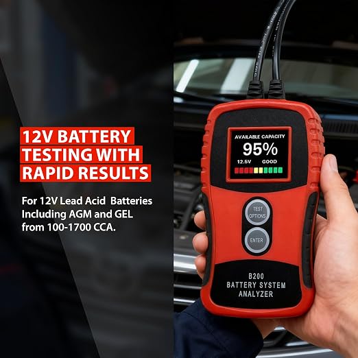Battery, Charging, & Starting System Diagnostic Tester for 12V & 24V Systems – Digital Analyzer for Automotive Starter, Alternator, Regulator & Diode Ripple – B200 by Tech Professional Service Tools
