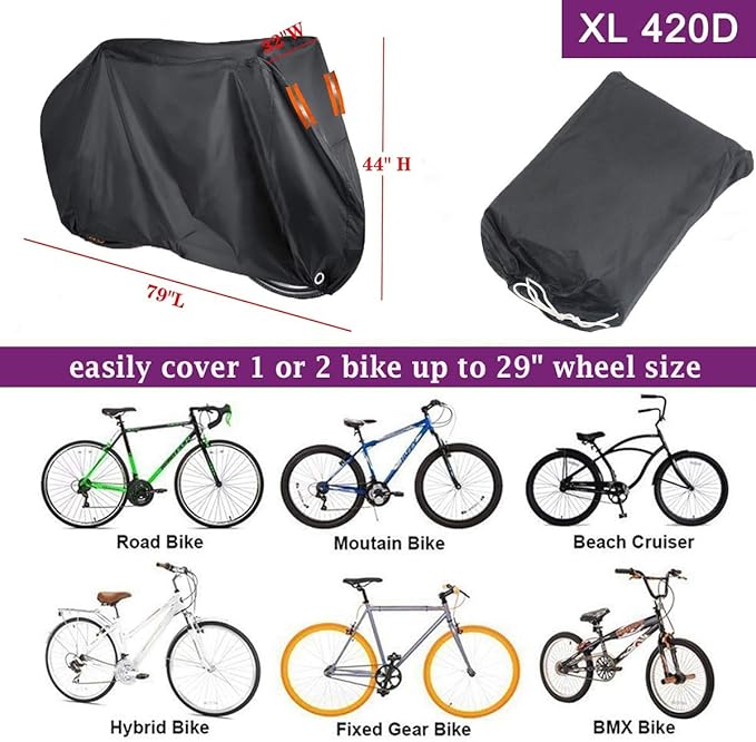 Indeed BUY Bike Cover for 1,2 or 3 Bikes Waterproof Bicycle Cover Outdoor Bike Storage Covers XL XXL 420D Heavy Duty Rain Sun UV Wind Proof for Mountain Road Electric Bike etc