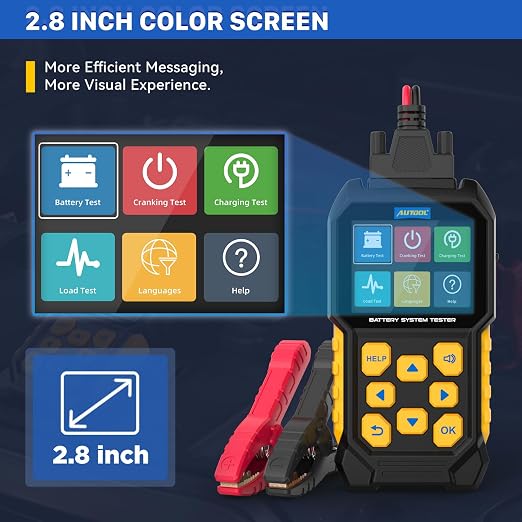 AUTOOL Car Battery Tester 12V 24V Battery Load Tester 30-2000 CCA Automotive Battery Tester, Cranking Charging System Analyzer, Color Screen Data Review Reverse Polarity Protection