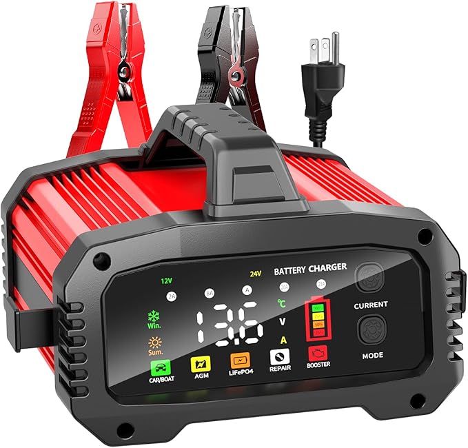 Car Battery Charger 25A, 12V/24V LiFePO4 Battery Charger Automotive, Adjustable Amp Trickle Charger with Auto Detection, Boost Mode, Battery Repair, for Car Truck Motorcycle AGM Gel SLA Deep Cycle
