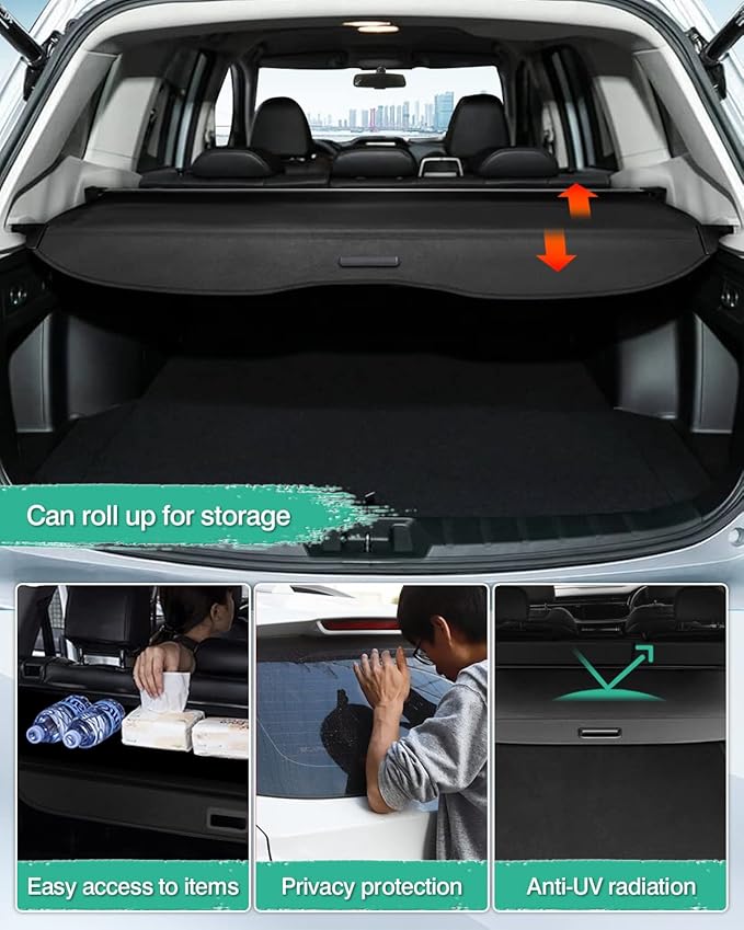 Powerty Cargo Cover for Subaru Forester 2009-2013(Manual Rear Gate), Retractable Trunk Cover Rear Trunk Security Cover for 2009-2013 Forester Accessories Shielding Shade Black No Gap