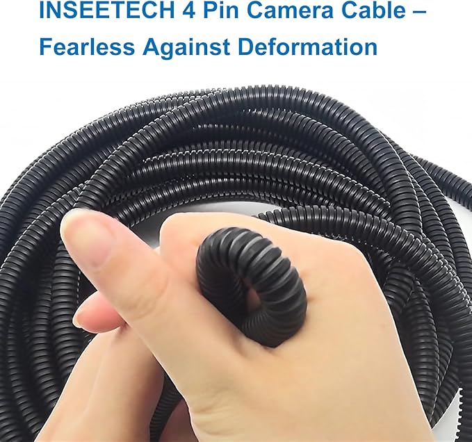 4 Pin Camera Cable with Corrugation Tube Cover, Aviation Extension, 4 Pin Video Cable for Backup Camera Rear View System RV Truck Trailer Bus Car Waterproof (10FT/3M)