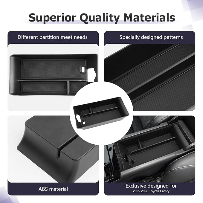 LUWU 2025 Camry Center Console Tray Compatible with 2025 2026 Toyota Camry (XSE/XLE/SE/LE) Accessories Armrest Console Organizer Storage Box for 9th Gen Camry Interior Accessories