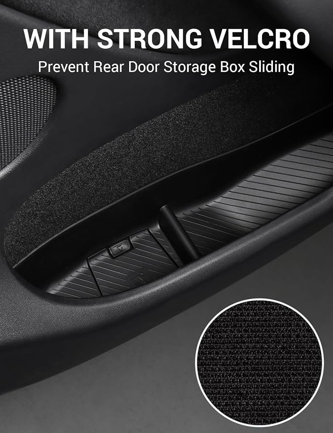 BASENOR 2024-2020 Tesla Model Y Door Side Storage Box with Emergency Button Cutout, Door Organizer Pocket Liners, Waterproof TPE Front & Rear Side Tray Protector Liner Set of 4