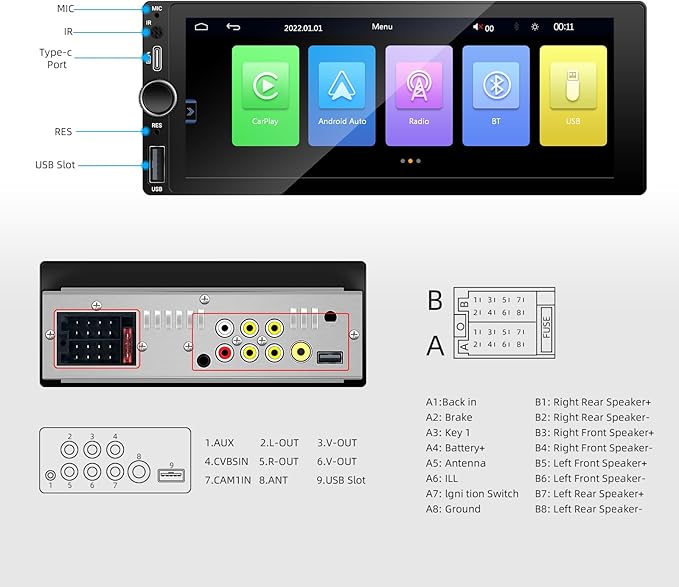 LEXXSON Single Din Car Stereo with Carplay Android Auto, 6.86 Inch IPS Touch Screen Single Din Radio with Mirror Link FM USB EQ GPS